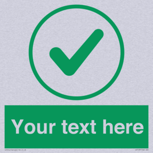 Custom green background, green tick in circle sign